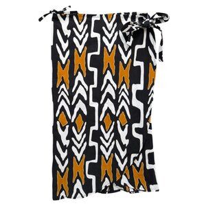 Francis Benedict Midi Wrap Skirt Black Gold African Wax Print Cotton Size S